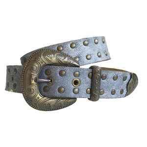 Vtg Denim Blue Western Leather Belt Womens Size XS S M Riveted USA Cowgirl